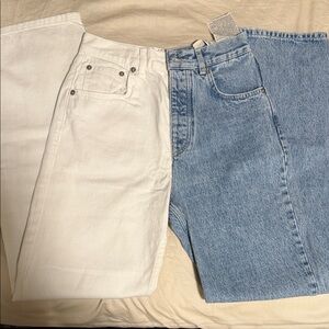Pull Bear White and Blue Denim Jeans